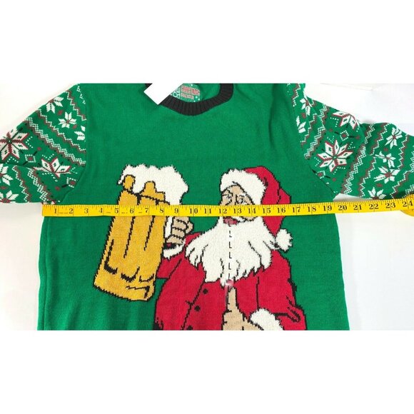 Beer Drinking Santa Ugly Christmas Sweater Mens Size Large NWT Green Snowflakes - Picture 3 of 9